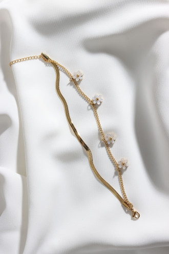 Sedef Papatya Sallantılı 2'Li Gold Renk Çelik Bileklik Sedef Papatya Sallantılı 2'Li Gold Renk Çelik Bileklik