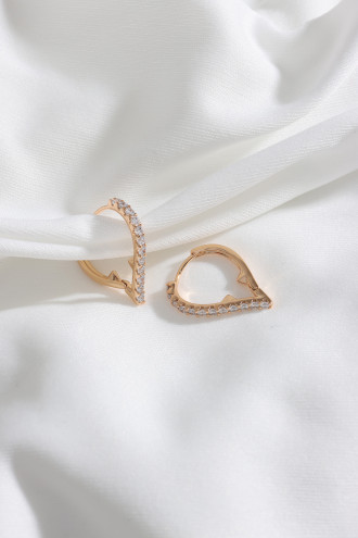 Sıra Taşlı Kalp Figür Gold Çelik Küpe