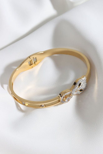 Kaplan Figürlü Gold Renk Çelik Kelepçe Bileklik Kaplan Figürlü Gold Renk Çelik Kelepçe Bileklik