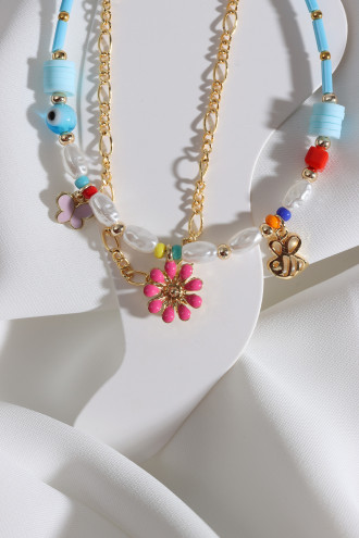 2'Li Mavi Boncuklu Gold Renk Zincirli Charm Halhal