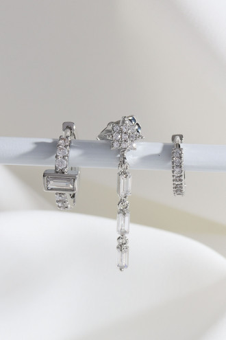 Vip Collectıon 3'Lü Baget Taşlı Gümüş Renk Halka Küpe