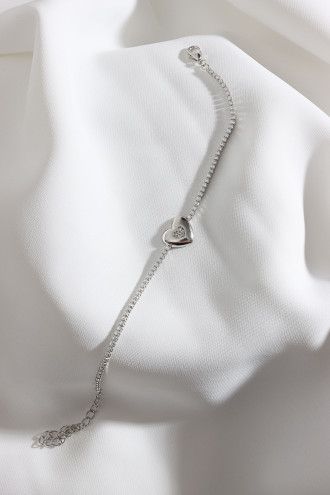 Kalp Figürlü Zircon Taşlı Gümüş Renk Suyolu Bileklik