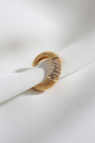 Zircon Taşlı Gold Renk Tekli Sıkıştırmalı Kıkırdak Küpe