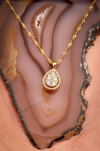 Zircon Taşlı Damla Model Gold Renk Kolye