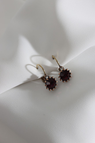 Yuvarlak Mor Taşlı Kadın Otantik Küpe