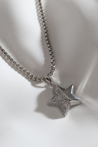 Yarı Taşlı Yıldız Şekil Gümüş Renk Kolye