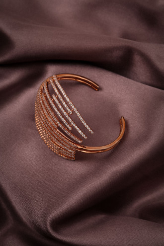 Zircon Taşlı 925 Ayar Rose Kelepçe Bileklik 28,54Gr