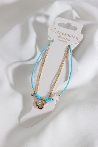 2'Li Gold Renk Kelebek Uçlu Mavi Boncuklu Halhal