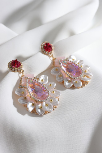 Pembe Taşlı Abiye Küpe