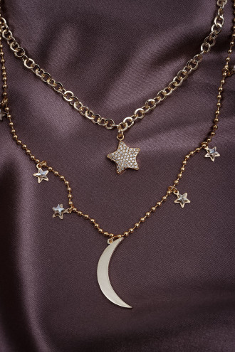 2'Li Ay Yıldız Gold Renk Zincir Kolye