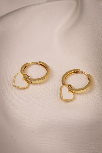 Beyaz Mineli Kalp Charm Gold Renk Halka Küpe Beyaz Mineli Kalp Charm Gold Renk Halka Küpe