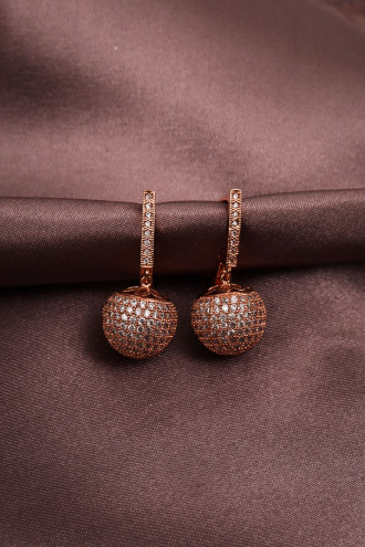 Tam Tur Taşlı Rose Top Küpe