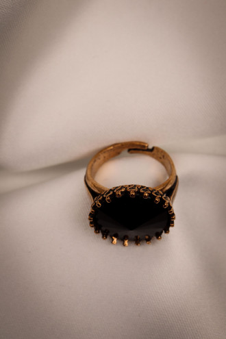 Siyah Taşlı Alttan Ayarlanabilir Eskitme Yüzük