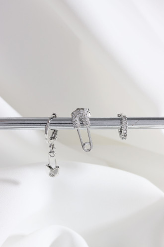 Vip Collectıon 3'Lü Zircon Taşlı Çengel Model Gümüş Renk Halka Küpe