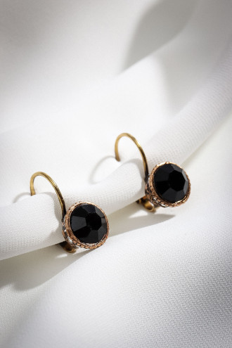 Beyaz Siyah Taşlı Otantik Küpe