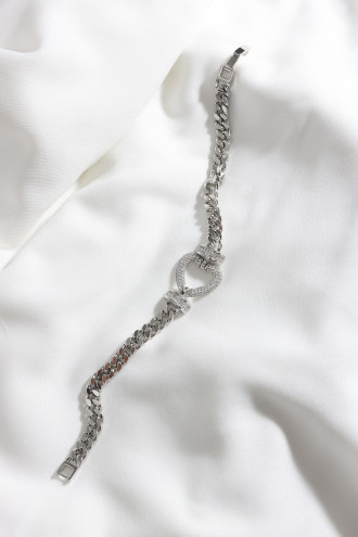 Kalp Figür Çok Taşlı Gümüş Renk Çelik Zincir Bileklik