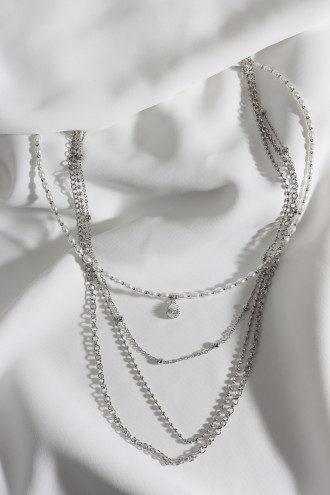 4'Lü Inci Tek Taş Gümüş Renk Kolye