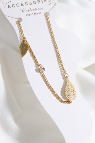 Yaprak Detaylı Çelik Gold Renk Halhal