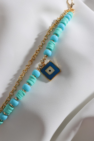 2'Li Yeşil Fimo Boncuklu Kare Sallantılı Lacivert Mineli Bileklik