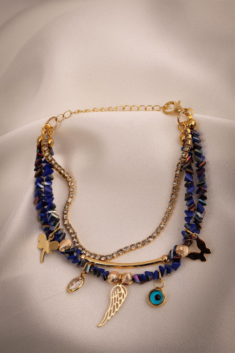 Lacivert Kristalli 3'Lü Bileklik