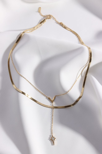 Ikili Kutup Yıldızı Sallantılı Çelik Gold Renk Kolye