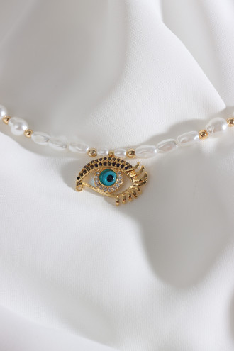 Inci Göz Uçlu Gold Renk Kolye