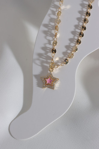 Pembe Mineli Yıldız Gold Renk Halhal