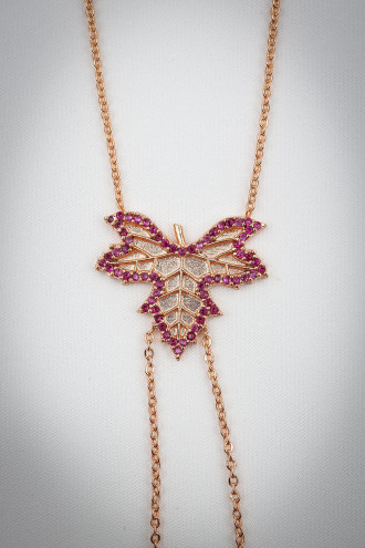 Pembe Zircon Taşlı Yaprak Model Rose Renk Şahmeran