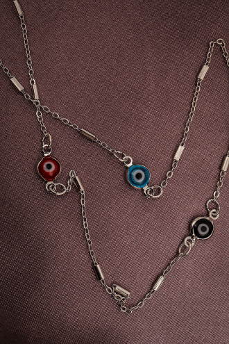 Uzun Renkli Nazarlı Gümüş Renk Kolye