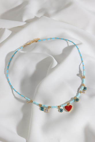 Kalp Uçlu Mavi Boncuk Kolye Kalp Uçlu Mavi Boncuk Kolye