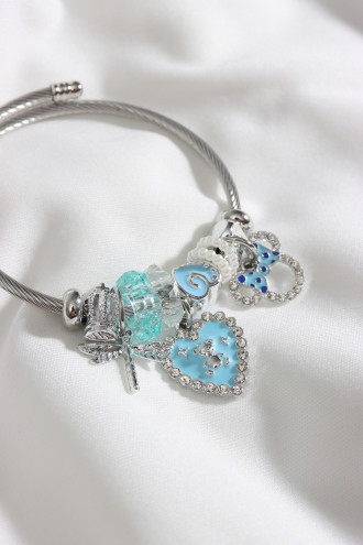 Çelik Model Mavi Kalp Figür Gümüş Renk Bileklik