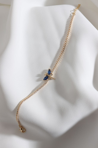 Lacivert Taşlı Yusufçuk Figürlü Zircon Taş Gold Renk Suyolu Bileklik