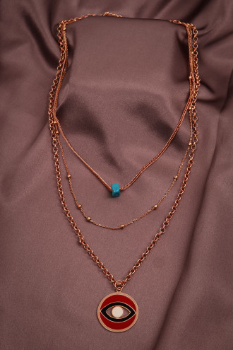 Mavi Boncuklu Göz Figürlü 3'Lü Rose Kolye