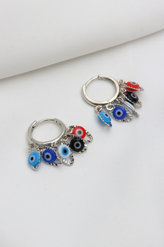 Renkli Nazar Boncuklu Gümüş Renk Shakıra Küpe Renkli Nazar Boncuklu Gümüş Renk Shakıra Küpe