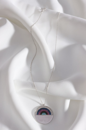 925 Ayar Gümüş Renkli Zircon Taşlı Gümüş Renk Kolye 5,37 Gr