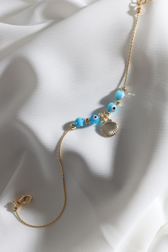 Gold Renk Zincirli Nazar Boncuklu Halhal