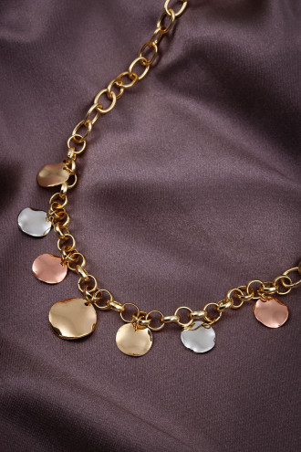 Renkli Pul Sallantılı Gold Renk Kolye