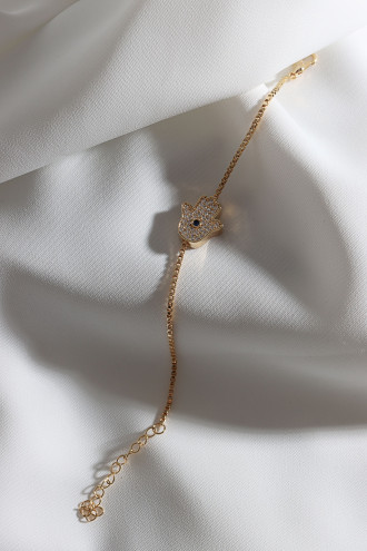 Beyaz Zircon Taşlı Gold Renk Fatma Ana Eli Bileklik