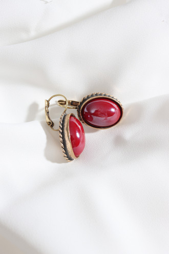 Kırmızı Oval Otantik Küpe