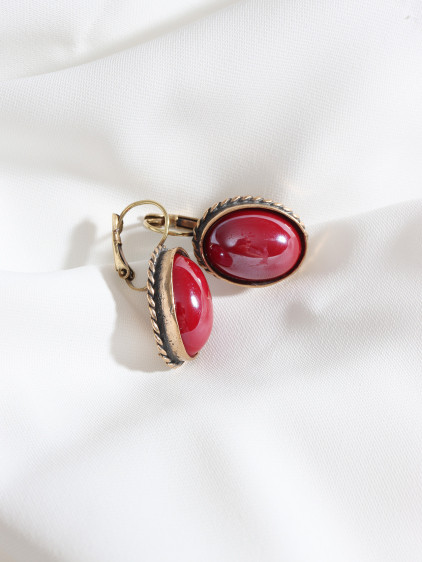 Kırmızı Oval Otantik Küpe