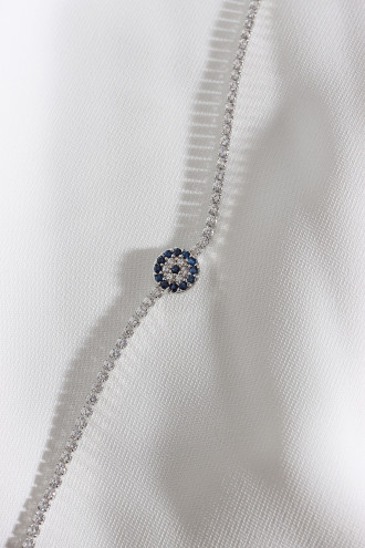 Nazar Figürlü Zircon Taşlı Gümüş Renk Suyolu Bileklik