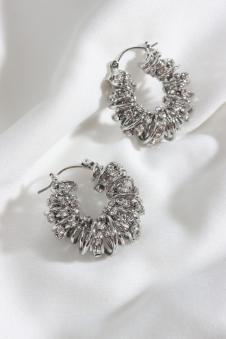 Taş Detaylı Gümüş Renk Halka Küpe