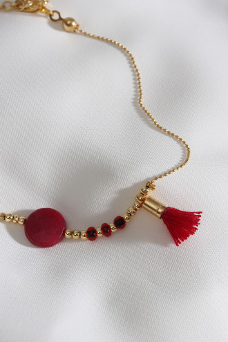 Bordo Taşlı Gold Renk Halhal