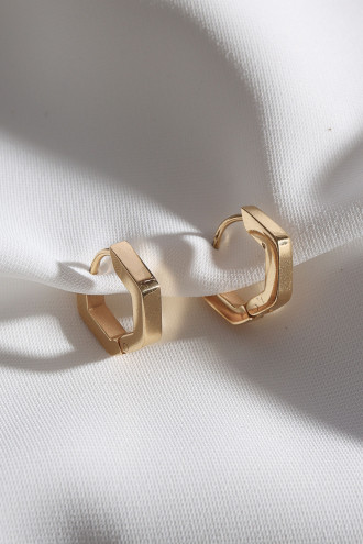 Çelik Küçük Boy Gold Renk Beşgen Halka Küpe