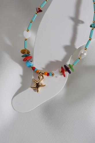 Mavi Boncuklu Gold Renk Deniz Yıldızı Detay Halhal