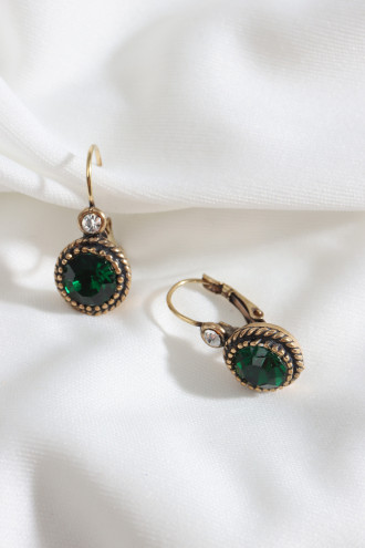 Yeşil Taşlı Yuvarlak Otantik Küpe