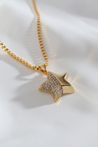 Yarı Taşlı Yıldız Şekil Gold Renk Kolye