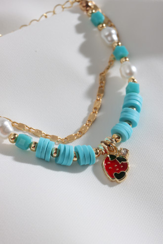 2'Li Mavi Boncuklu Çilek Figür Bileklik