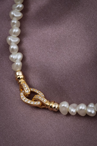 Taşlı Halka Uçlu Gold Renk Inci Kolye