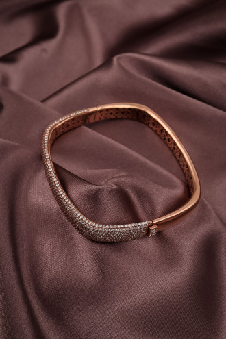 Zircon Taşlı 925 Ayar Rose Kelepçe Bileklik 32,38Gr